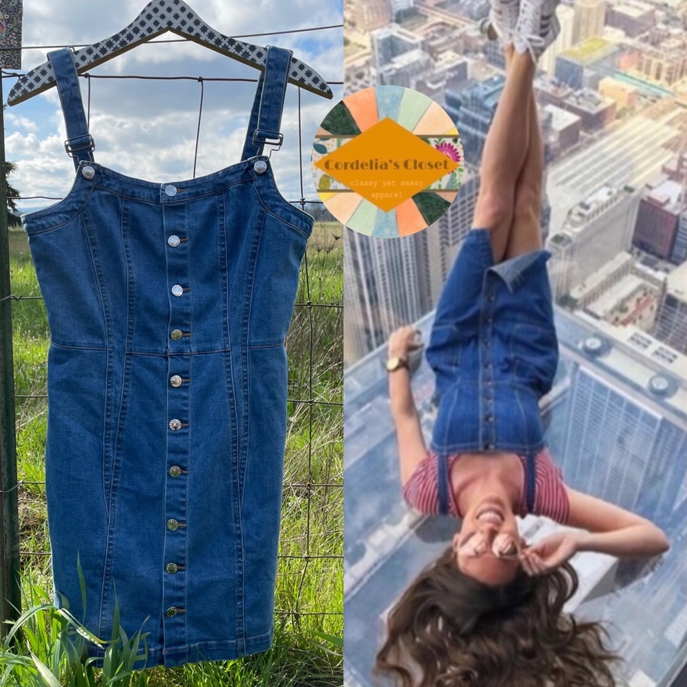 90s Y2K VTG Denim Button Down Blue Jean Dress size Medium